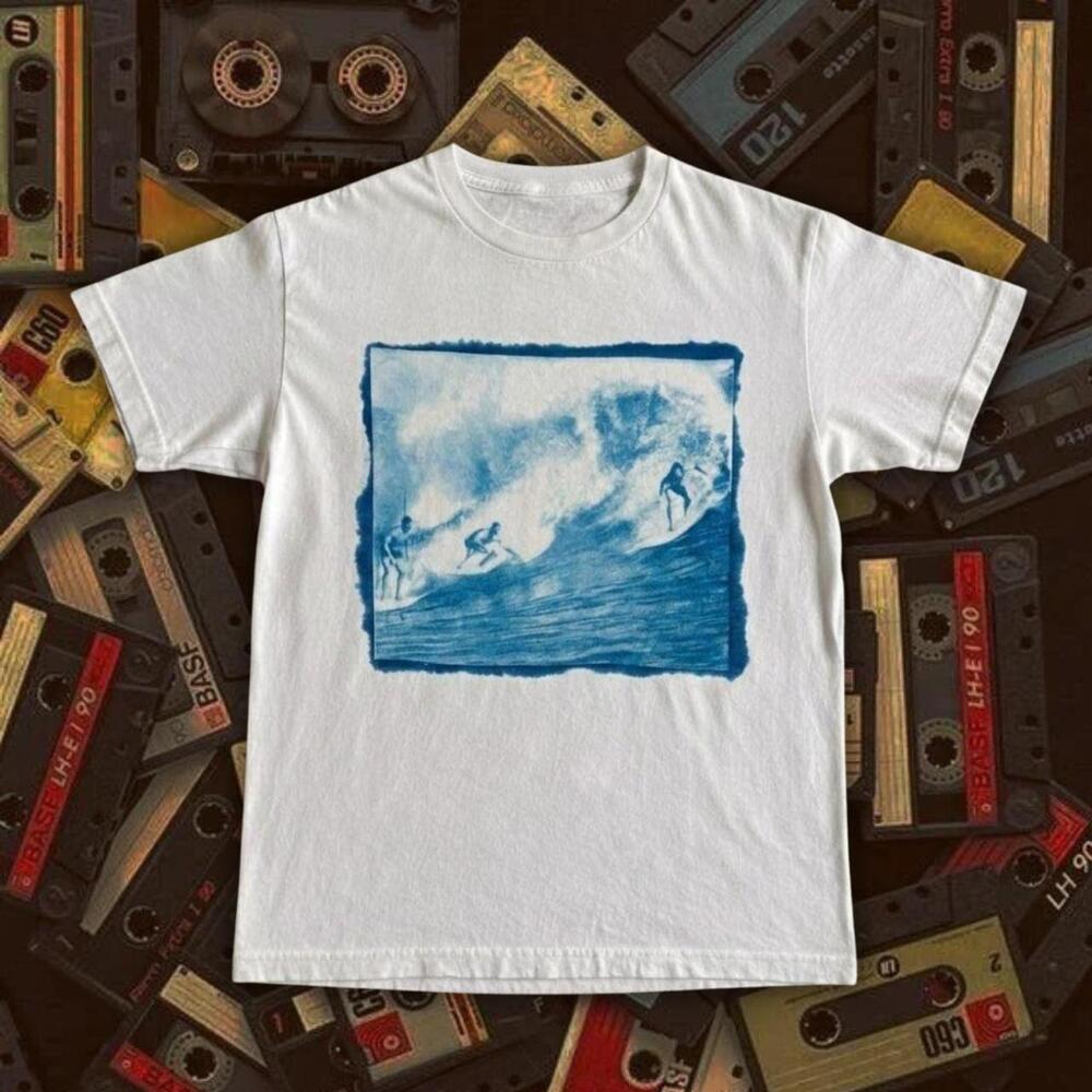 White Surf Tee With Blue Graphic